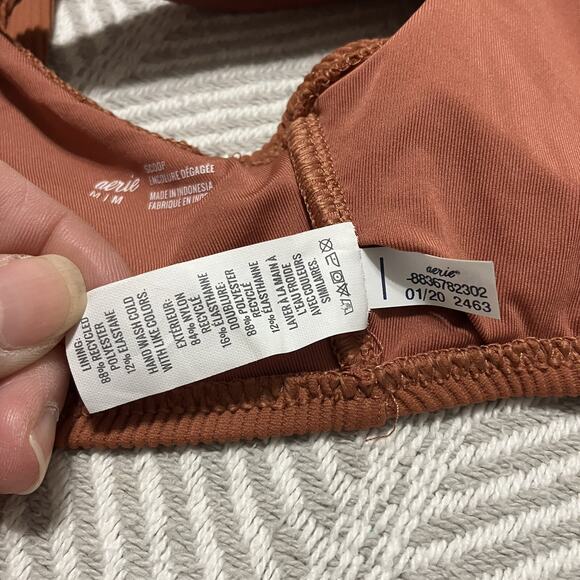 Aerie Swimsuit Top Clay Rust Ribbed Round Scoop Neck Bikini Lightly Padded Sz M - Picture 9 of 10
